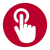 Icon: Finger presses on a button, please register