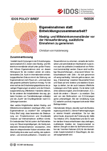 Eigeneinnahmen statt Entwicklungszusammenarbeit? Niedrig- und Mitteleinkommensländer vor der Herausforderung, zusätzliche Einnahmen zu generieren