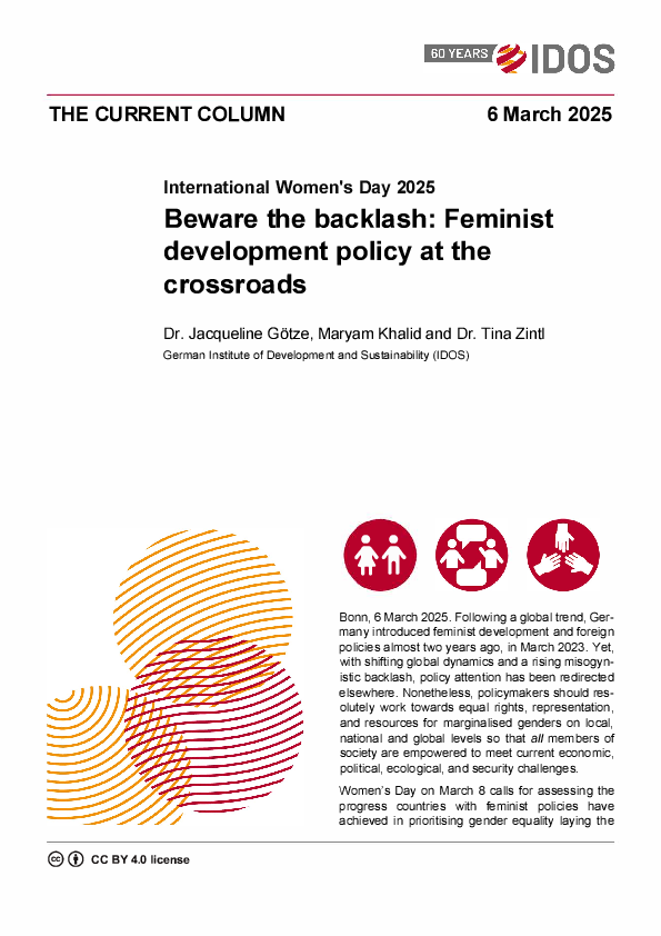 Beware the backlash: Feminist development policy at the crossroads