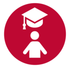 Icon: Researcher with doctoral hat, Research project "Effectiveness, knowledge management and successful learning in development cooperation"