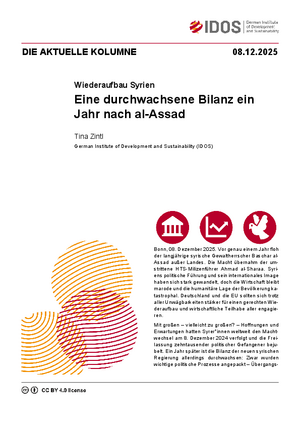 Cover: Die aktuelle Kolumne vom 08.12.2025 "Eine durchwachsene Bilanz ein Jahr nach al-Assad" von Tina Zintl.