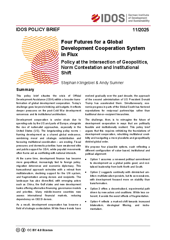 Four futures for a Global development cooperation system in flux