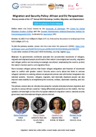 Cover. Programme "Migration and Security Policy: African and EU Perspectives  Plenary session of the 17th Annual HiCN Workshop: Conflict, Migration, and Displacement "