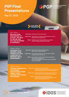Alt Text (Deutsch): Plakat zu den „PGP Final Presentations“ am 27. Mai 2026 mit drei Zeitfenstern (9:30–11:00, 11:30–13:00, 14:00–15:30). Vorgestellt werden drei Projekte zu Nachhaltigkeit und Entwicklung: Netzwerke in Indonesien, grüne Produktivität im Bausektor Ruandas sowie nationale Entwicklungsbanken in Ghana und Nigeria. Das Poster nennt Projekt‑ und Teamleitungen, Projektteams und Partnerinstitutionen (u. a. IDOS, University of Rwanda, University of Ghana Business School) und enthält einen Registrierungslink.
