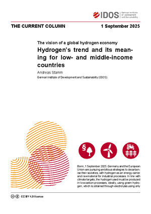 Cover: The Current Column of 1 September 2025 "Hydrogen’s trend and its meaning for low- and middle-income countries" by Andreas Stamm.