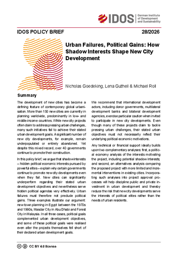 Urban failures, political gains: how shadow interests shape new city development