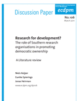 Research for development? The role of Southern research organisations in promoting democratic ownership: a literature review Research for development? The role of Southern research organisations in promoting democratic ownership: a literature review