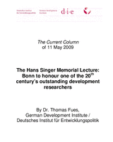 The Hans Singer Memorial Lecture: Bonn to honour one of the 20th century’s outstanding development researchers
