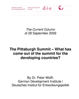 The Pittsburgh Summit: what has come out of the summit for the developing countries?