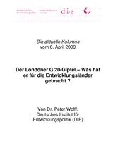 Der Londoner G 20-Gipfel: was hat er für die Entwicklungsländer gebracht?